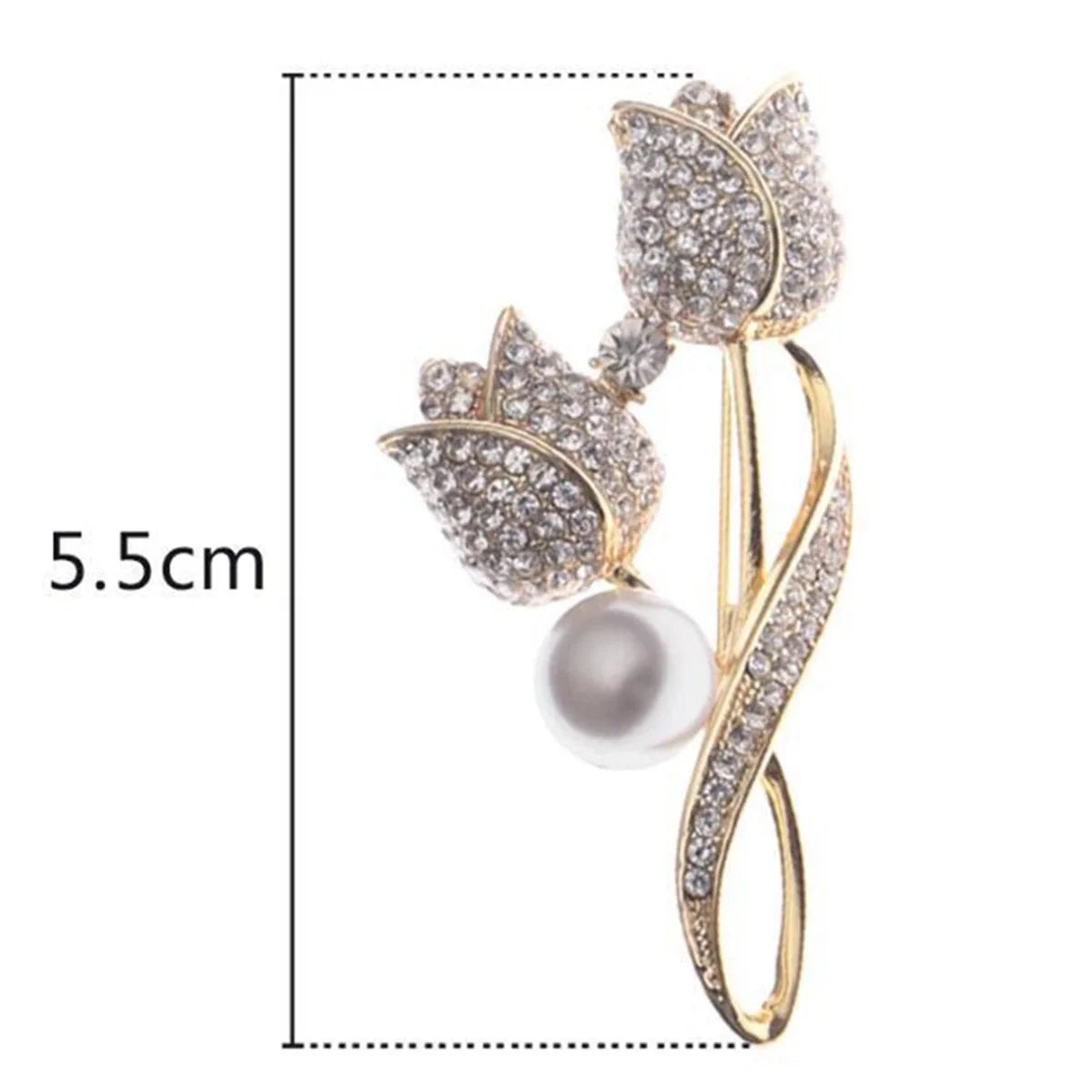 Rinhoo Luxury Pink Green Zircon Tulip Flower Brooch For Women Elegant Pearl Floral Lapel Pins Plant Button Badge Wedding Jewelry