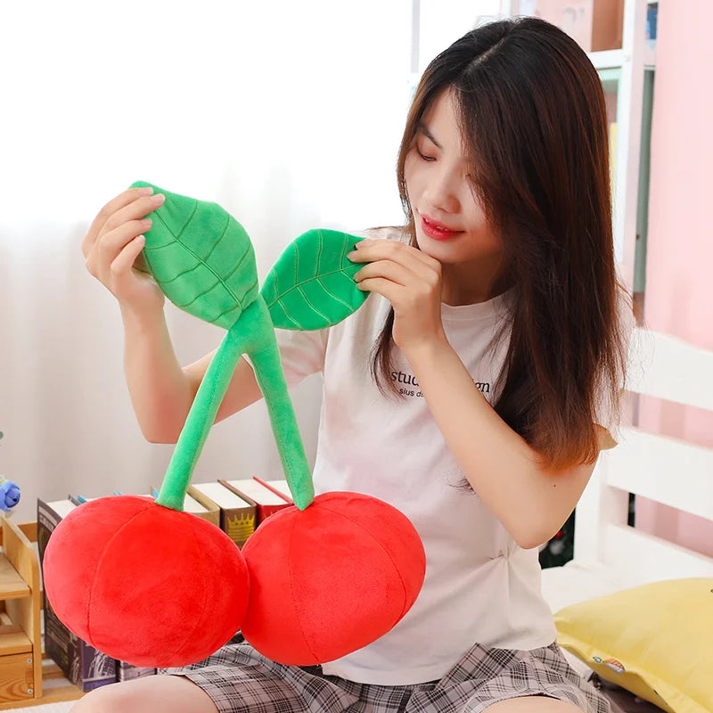 Peluche cerise dessin animé Kawaii, plantes en peluche, nourriture, cerise rouge, coussin, mignon, doux, jouets pour enfants, cadeau, décoration