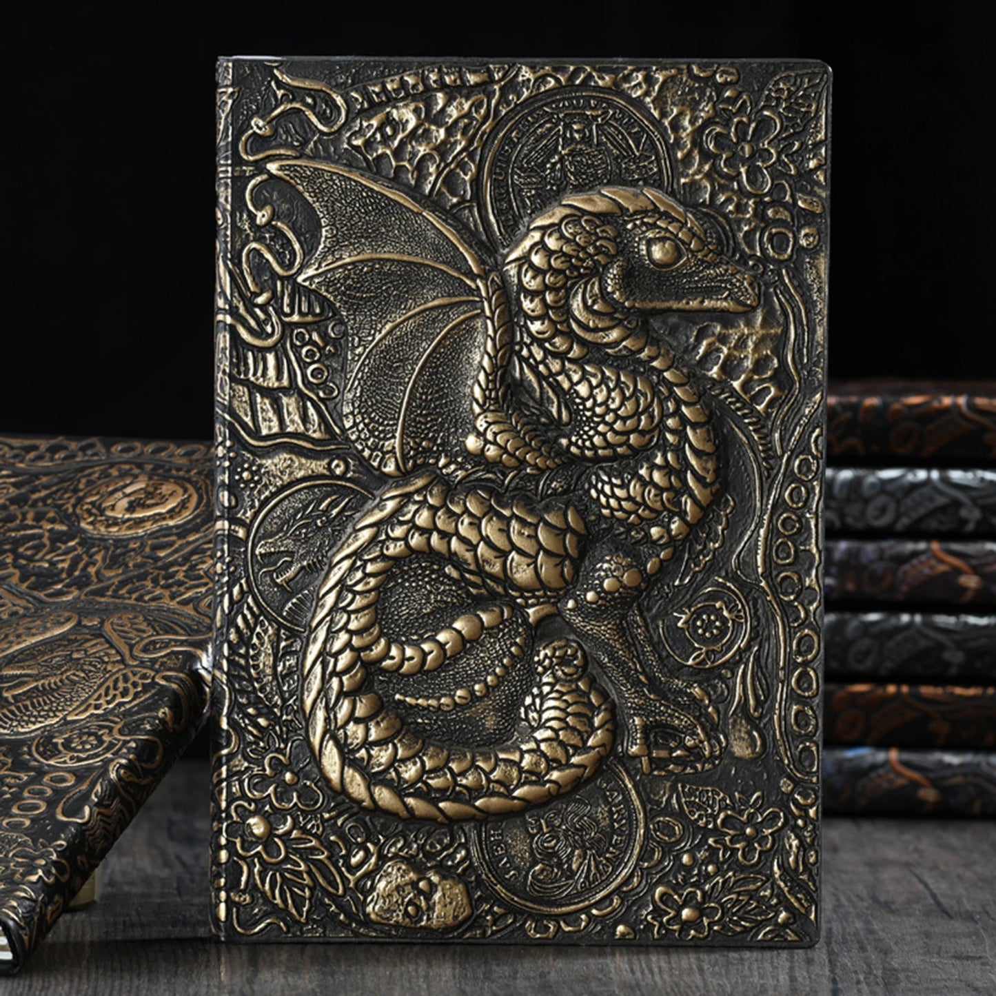Carnet de notes A5 en relief avec motif dragon volant 3D, fait à la main, couverture en cuir, cadeau pour homme, voyage, pensées, notes, poésie