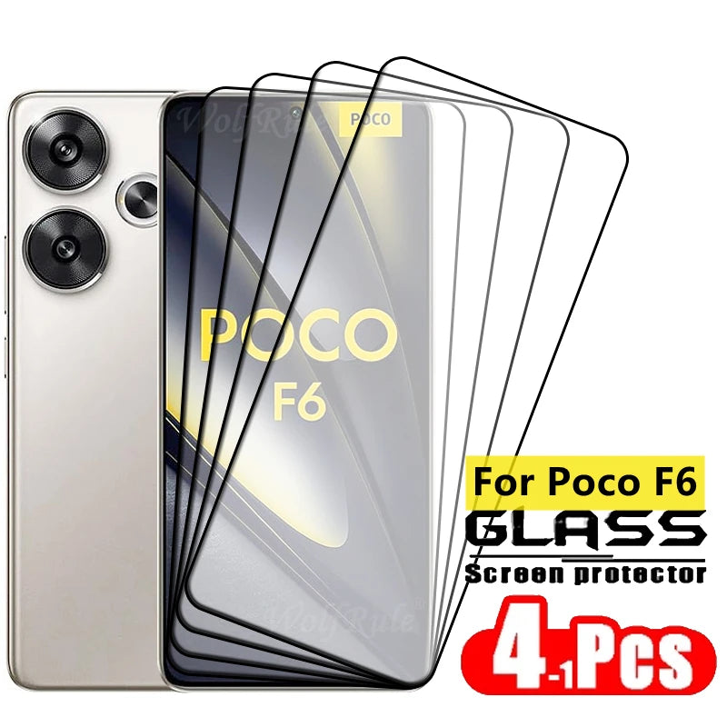 4pcs For Poco F6 Glass Poco F6 Tempered Glass Full Cover Glue Protective Film 9H HD Screen Protector Xiaomi Poco F6 PocoF6 F 6