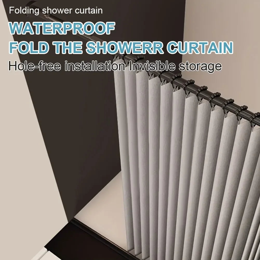 Foldable Magnetic Shower Curtain Waterproof Bath Curtain with 12/14 Hooks Modern Curtain Privacy Bathroom Divider for Bathroom