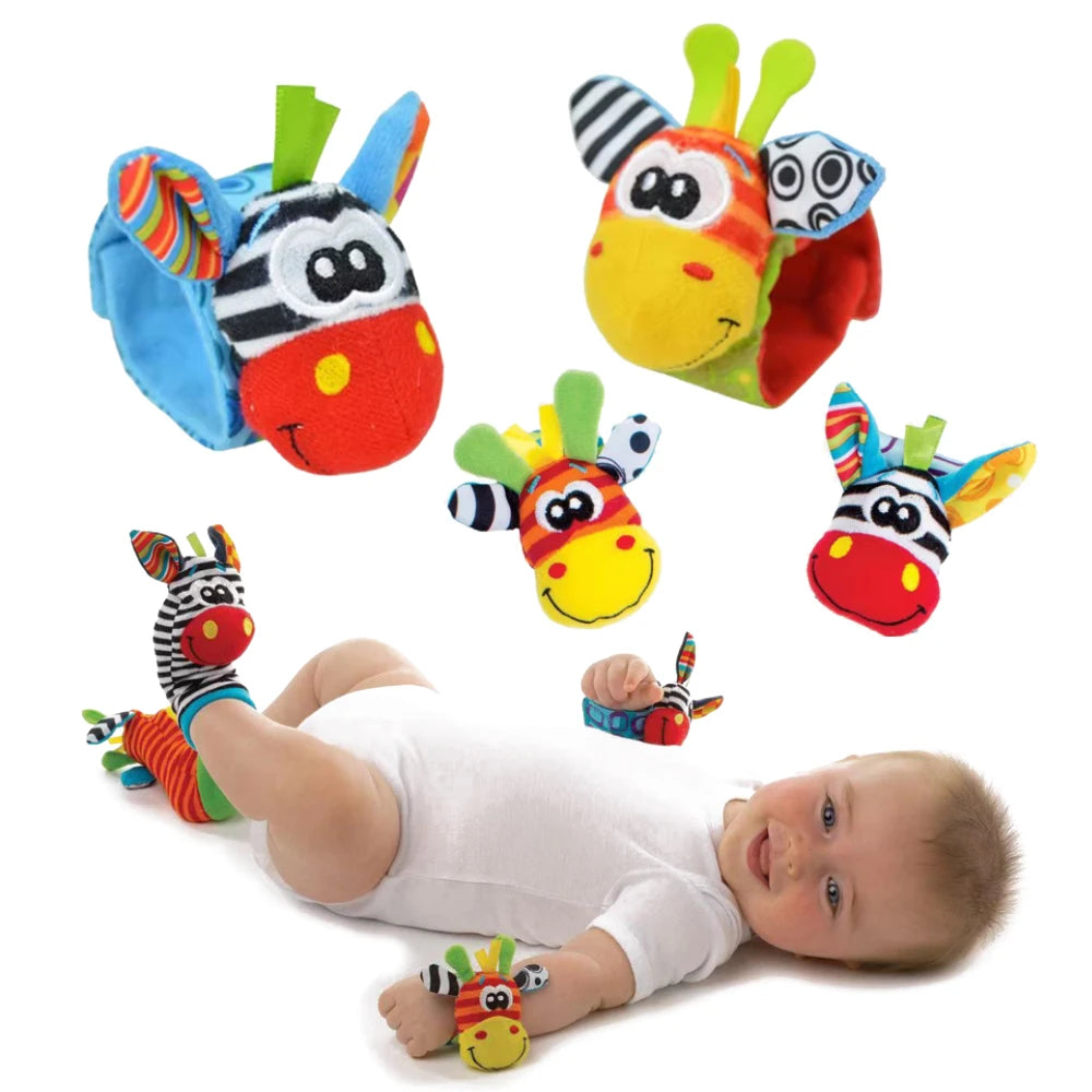 Baby Early Sensory Toys Cartoon Wrist Ring Socks Bed wrapping, bed hanging, soothing cloth toy, sleep soothing towel Baby Rattle