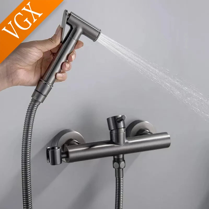 VGX Brass Bidet Faucet Set Handheld Ducha Higienica Hot Cold Toilet Crane Women Washer Bathroom Shattaf Sprayer Hygienic Shower