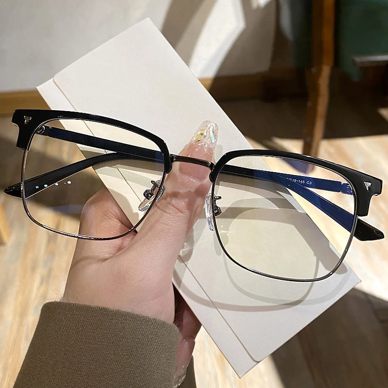 Lunettes anti-lumière bleue pour hommes et femmes, style rétro, demi-monture, optique, vintage, carrées, anti-radiations