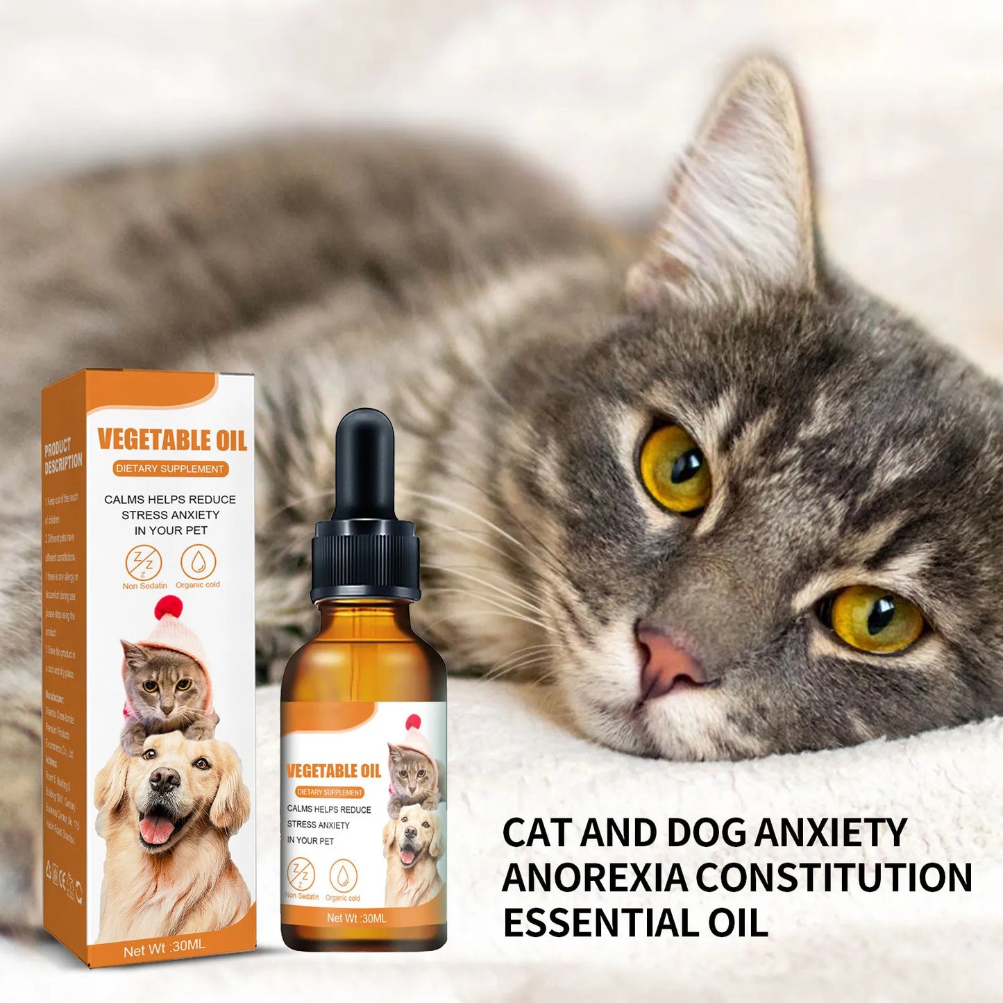 30ml Calming Oil For Dog Calming Drop Pet Stress Relief Blend Oil For Dogs Cats Anxiety-Free Experience Skin Health Pet Supplies