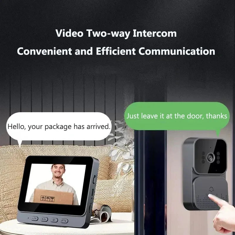 Wireless Video Intercom Doorbell HD Night Vision 4.3-inch lPS Screen Waterproof Visual Door Bell Camera Smart Home Security