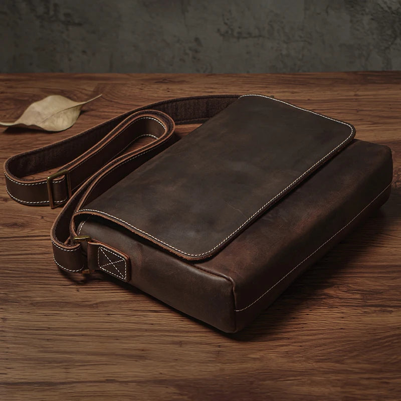 Sac à bandoulière NUKA en cuir véritable pour homme, style rétro, original, en cuir de vache, horizontal, à rabat, pour iPad 11 pouces
