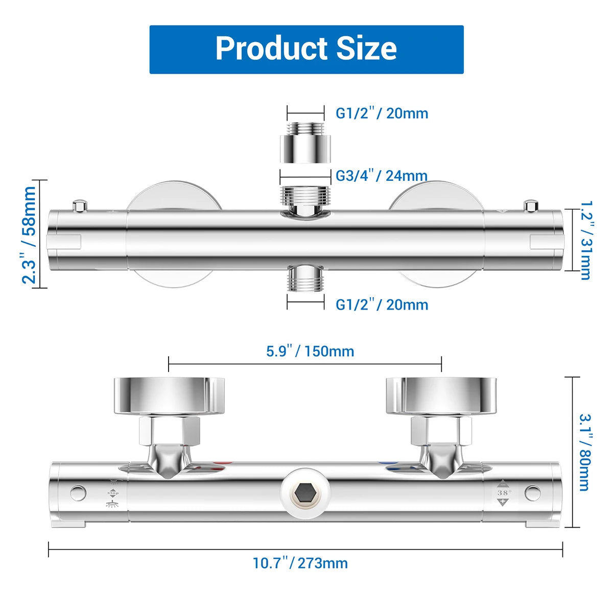 Round Thermostatic Bathtub Shower Faucet Chrome Thermostatic Mixer Valve Bar Twin Outlet Wall Mounted Bathroom Shower Mixer Taps