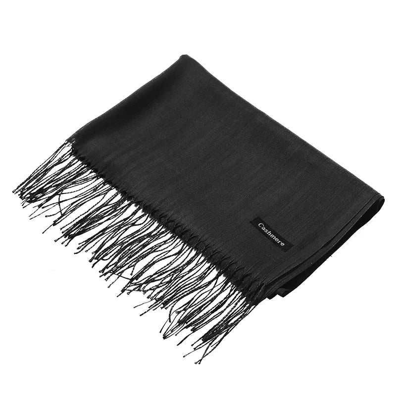 Écharpe tendance pour femme, couleur unie, hijab d'hiver, pompons, long châle, style cachemire, pashmina, bandana