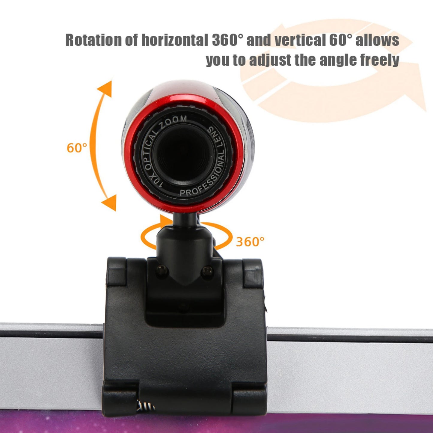Webcam HD USB 2.0 avec microphone, caméra Web 360 degrés pour ordinateur portable, compatible Skype/MSN