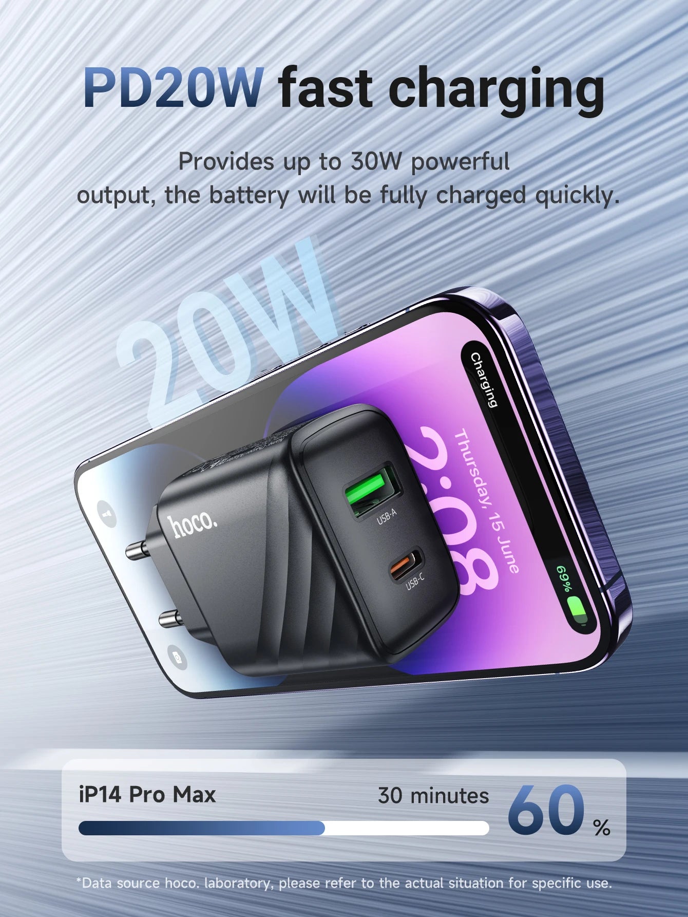 HOCO CS25A 20W USB Type C Charger PD Fast Charge Phone QC 3.0 Quick Chargers For iPhone 15 14 13 12 Pro Max Mini iPad Charging