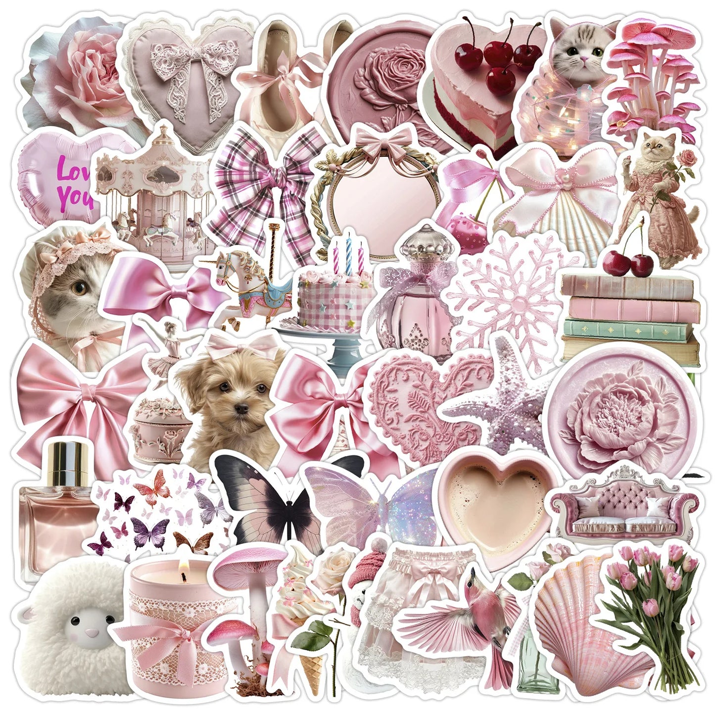 50Pcs Cute Pink Coquette Girl Aesthetic Stickers Notebook Laptop Phone Suitcase Notebook Stationery Sticker Decals