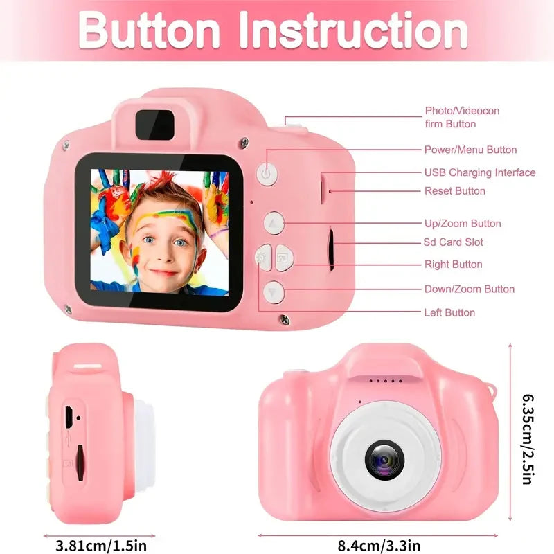 Kid Mini Camera 1080P Cartoon Selfie Toddler Digital Video Camera Toys With 32G SD Card for Boys/Girls Christmas Birthday Gifts