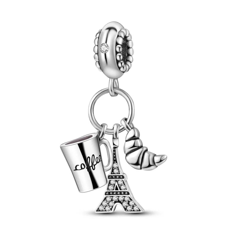 925 Sterling Silver Spots Series Charm Eiffel Tower Egypt Charms Pendant Fit MULA Original Sliver Bracelets DIY Jewelry Gifts