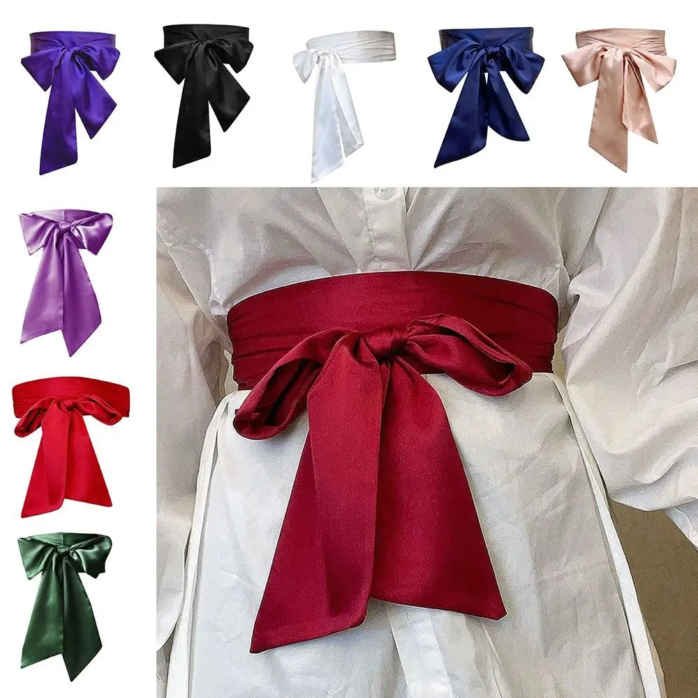 Satin Silk Bow Corset Waist Belt Wide Decorative Bowknot Fabric Ribbon Cummerbunds DIY Waist Bands For Women Lady Girl Bridal