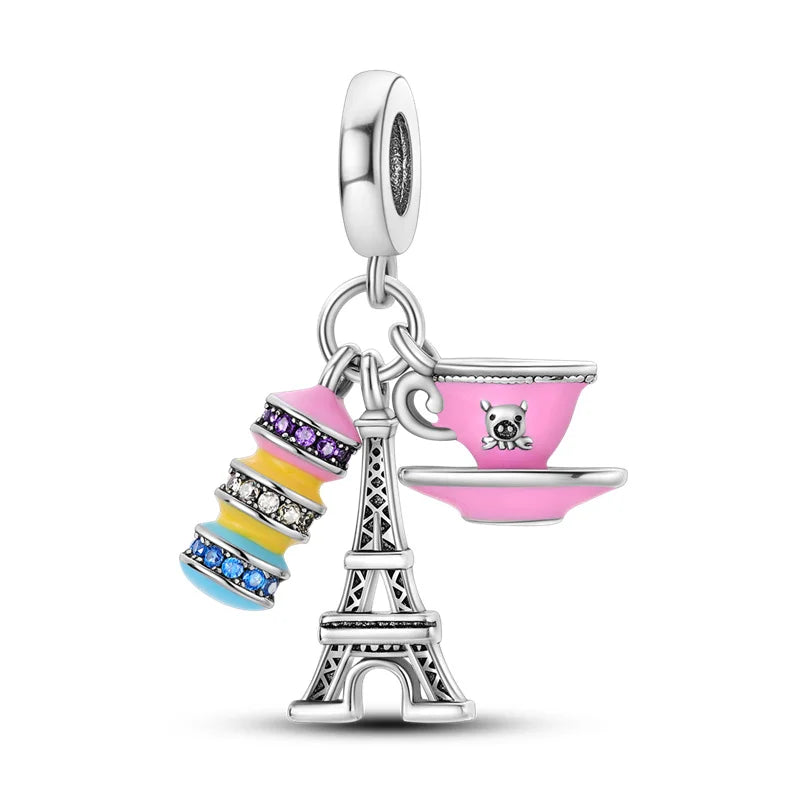 925 Sterling Silver Spots Series Charm Eiffel Tower Egypt Charms Pendant Fit MULA Original Sliver Bracelets DIY Jewelry Gifts
