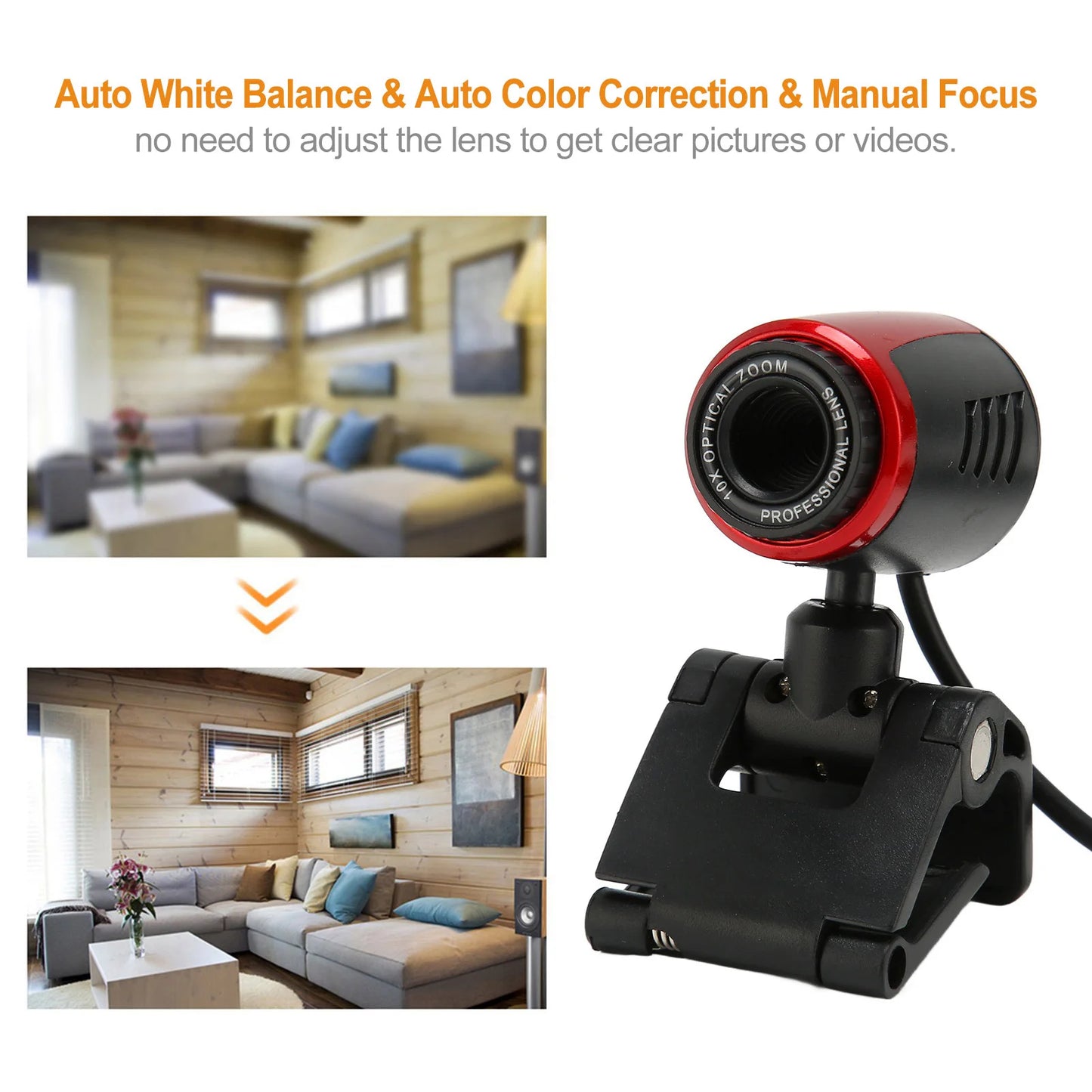 Webcam HD USB 2.0 avec microphone, caméra Web 360 degrés pour ordinateur portable, compatible Skype/MSN