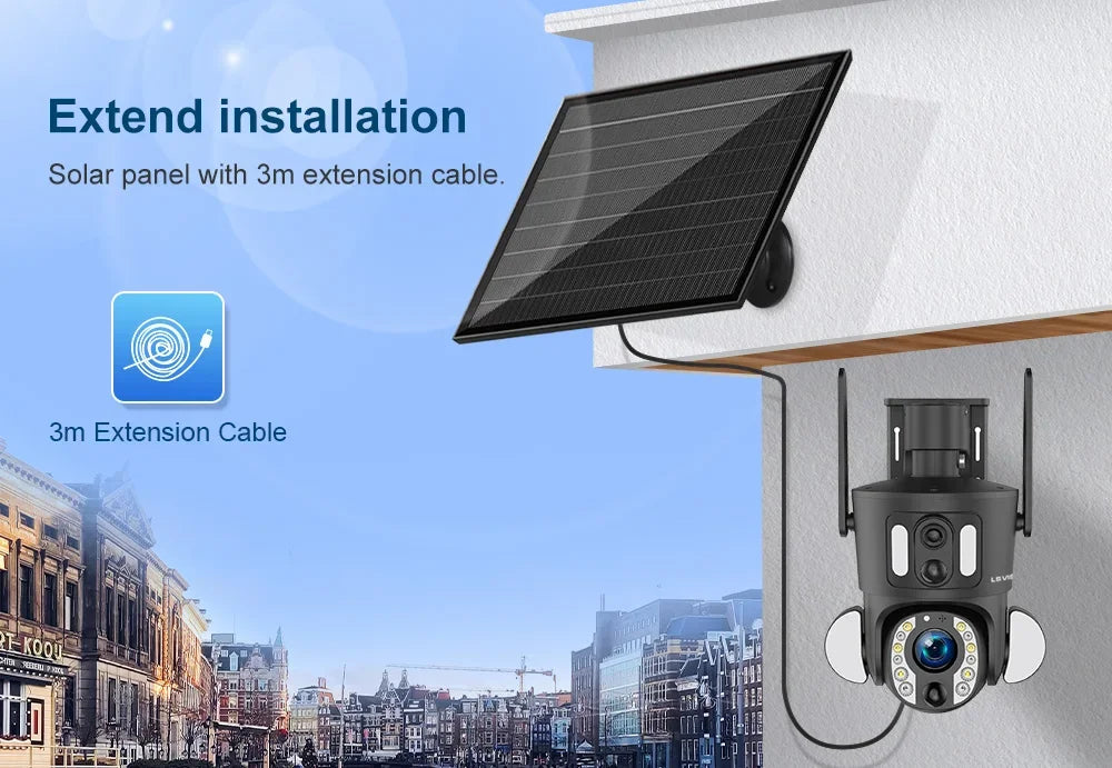 LS VISION 4G Solar Security Camera Outdoor 20X Zoom Dual Screen 8MP WiFi PTZ Dual Lens PIR Detection Auto Tracking Camera UBOX