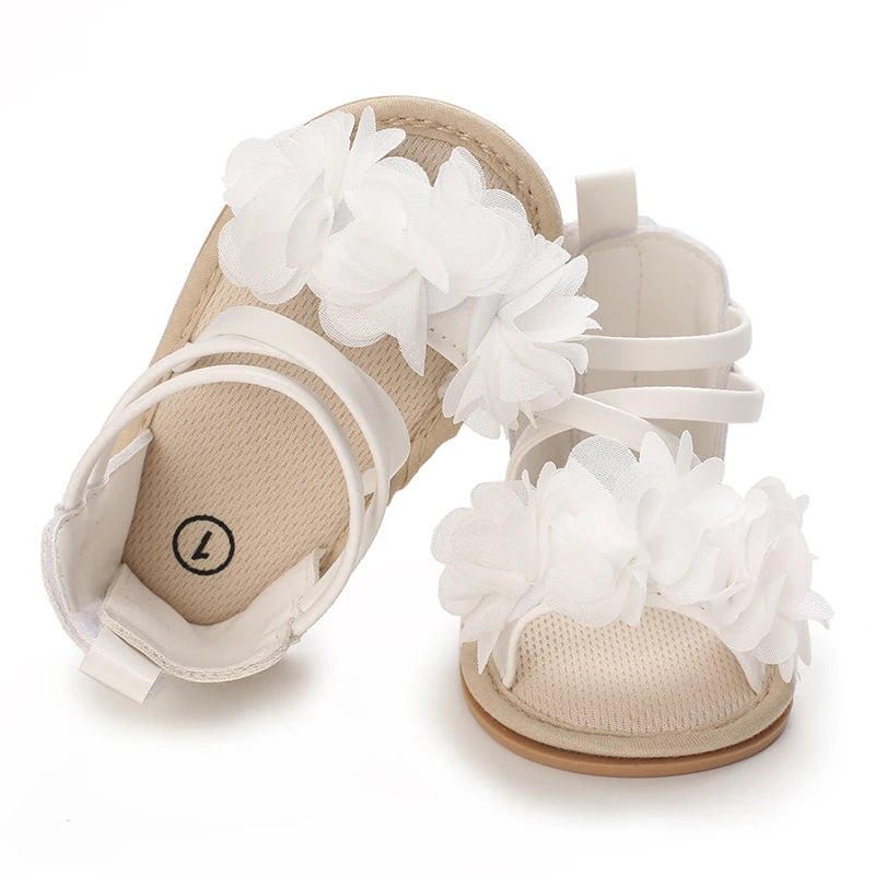 Girls' Sandals 2025 Summer New Children's Flower Princess Shoes Medium Large Children's Soft Bottom High Butt Roman Shoes
