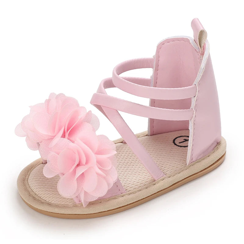 Girls' Sandals 2025 Summer New Children's Flower Princess Shoes Medium Large Children's Soft Bottom High Butt Roman Shoes