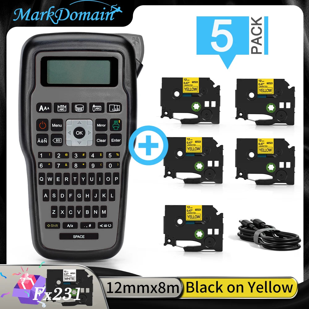 Imprimante portable E1000 Pro, étiqueteuse portable pour travaux d'étiquetage industriel, compatible avec le ruban d'étiquettes Brother TZe-231