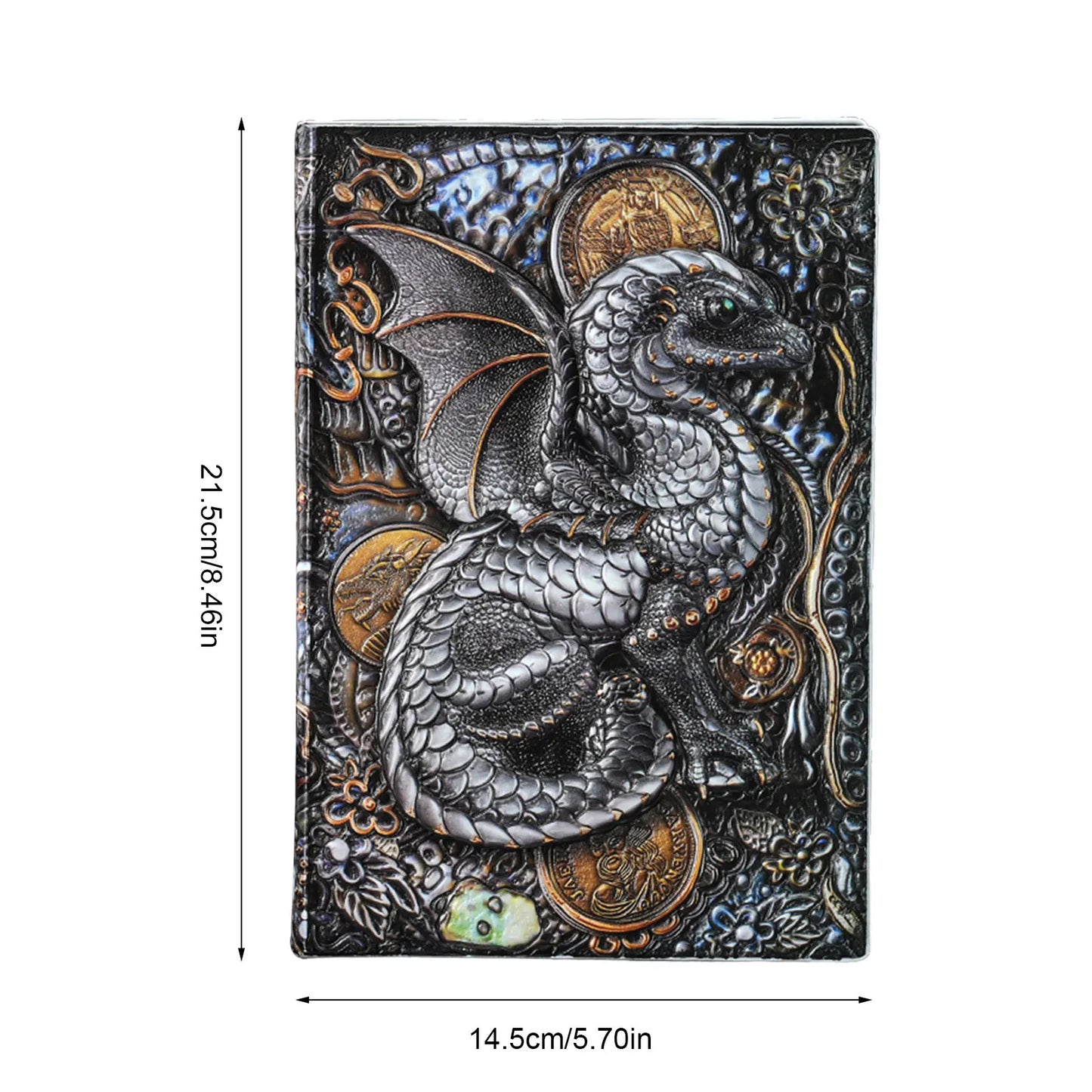 Carnet de notes A5 en relief avec motif dragon volant 3D, fait à la main, couverture en cuir, cadeau pour homme, voyage, pensées, notes, poésie