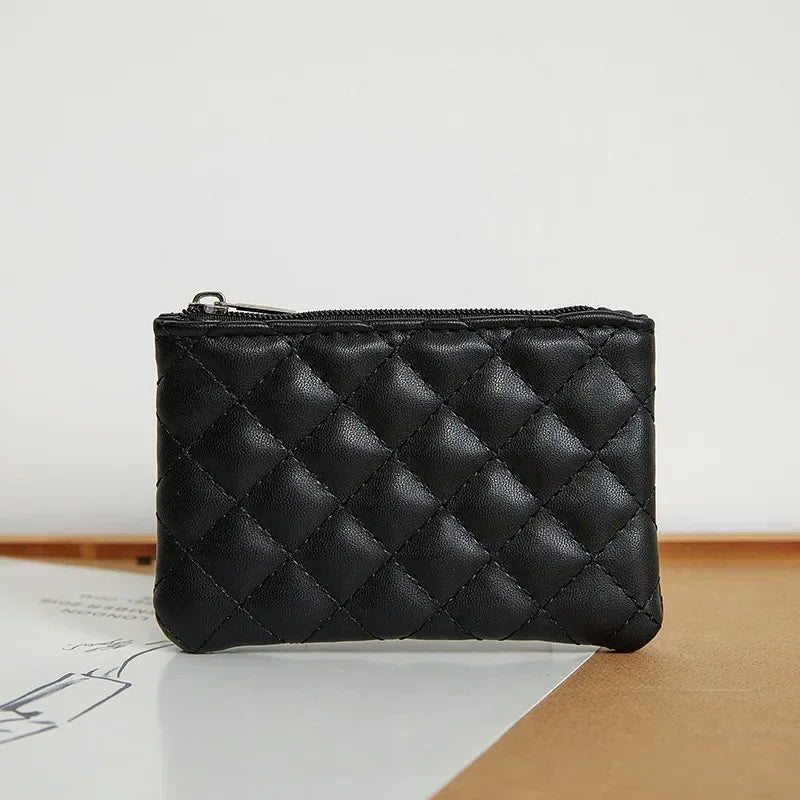 PU Soft Leather Diamond Grid Short Wallet Women Coin Purse Card Bag Zipper Coin Pouch Credit Card Holder ID Holder Mini Purse