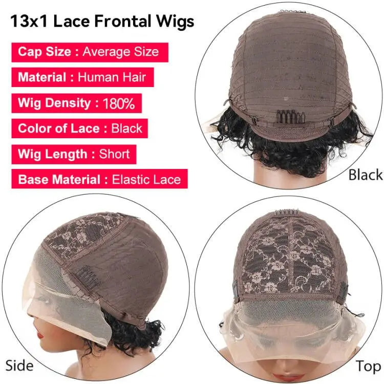 Pixie Cut Wig for Black Women Preplucked 13x1 13x4 Lace Hairline Water Wave Wig Peruvian Short Curly Lace Bouncy Human Hair Wigs