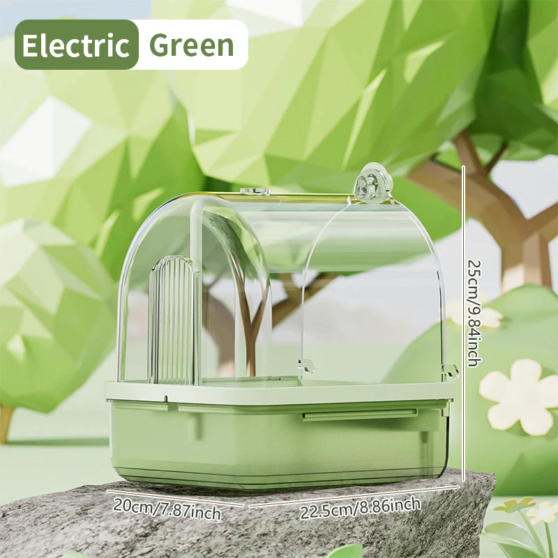 Bain d'oiseaux suspendu transparent, circulation d'eau automatique, douche de bain pour oiseaux, facile à nettoyer, conception peu encombrante, accessoire pour cage à oiseaux