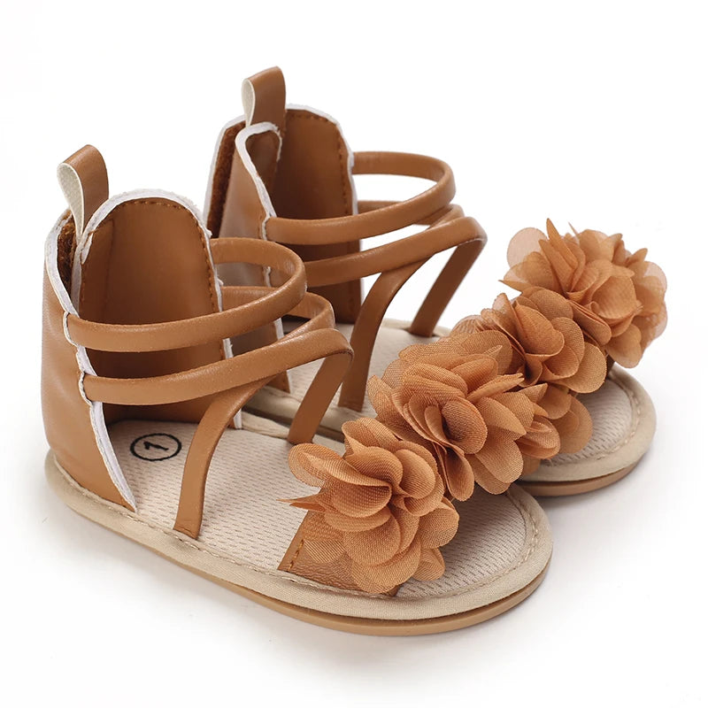 Girls' Sandals 2025 Summer New Children's Flower Princess Shoes Medium Large Children's Soft Bottom High Butt Roman Shoes
