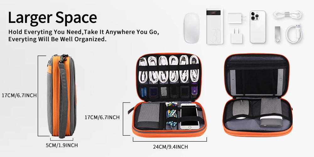 Organiseur électronique, organiseur de câbles de voyage, sac double couche pour accessoires électroniques, pour tablette 7,9", clé USB, cordons, noir