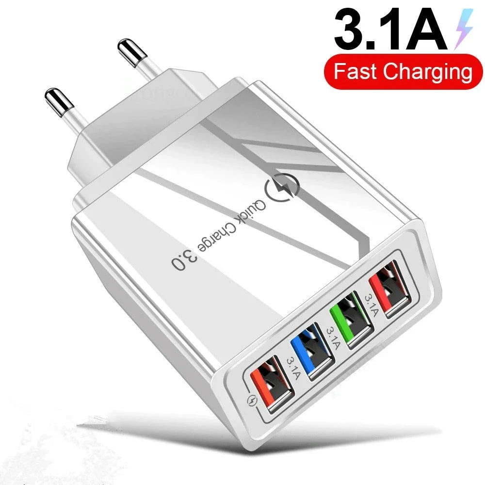 4 Ports USB Charger Fast Charging EU/US Plug Mobile Phone Charger Universal Quick Charge 3.0 Power Adapter For Xiaomi 12 Pro Max