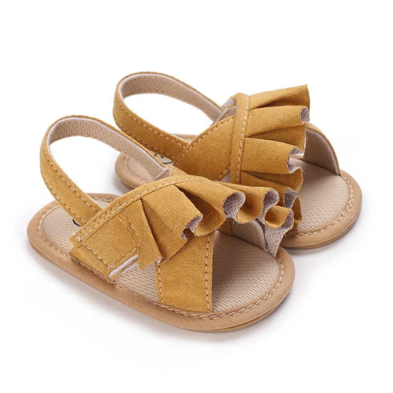 Sandales d'été pour bébé, chaussures pour bébé fille, princesse, semelles plates, antidérapantes, chaussures de berceau pour tout-petits, pantoufles en toile pour nouveau-né