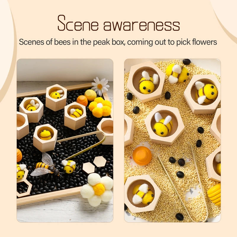 Montessori Honeycomb Wooden Toys Bee Educational Toys Assemble The Block Beehive Toys Hand-foot Coordination Toy A Gift For Baby