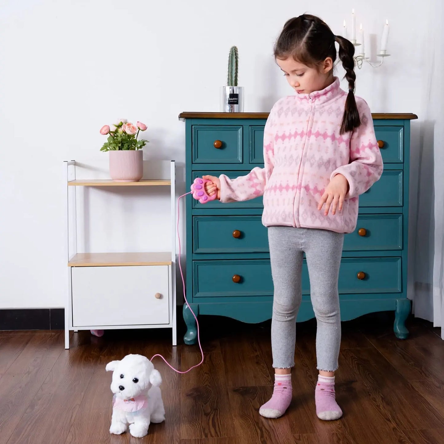 Jouet interactif électronique en peluche pour enfant, qui secoue la queue, fait semblant de s'habiller, chien en peluche qui aboie et marche avec laisse