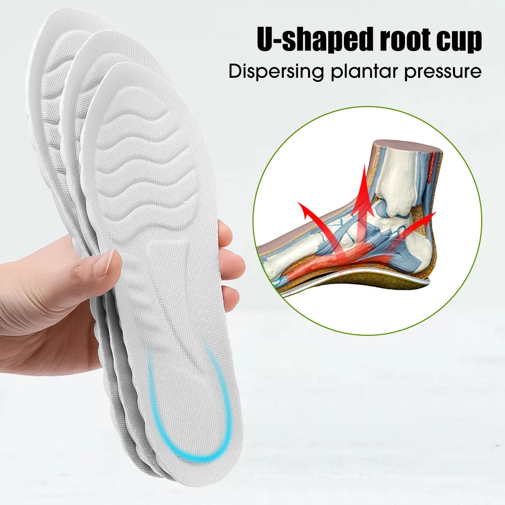 Semelles de sport en mousse 4D, coussinets de chaussures ultra-doux et hautement élastiques, coussin déodorant anti-douleur, soutien de la voûte plantaire, semelles de course à pied