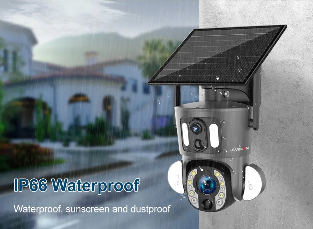 LS VISION 4G Solar Security Camera Outdoor 20X Zoom Dual Screen 8MP WiFi PTZ Dual Lens PIR Detection Auto Tracking Camera UBOX