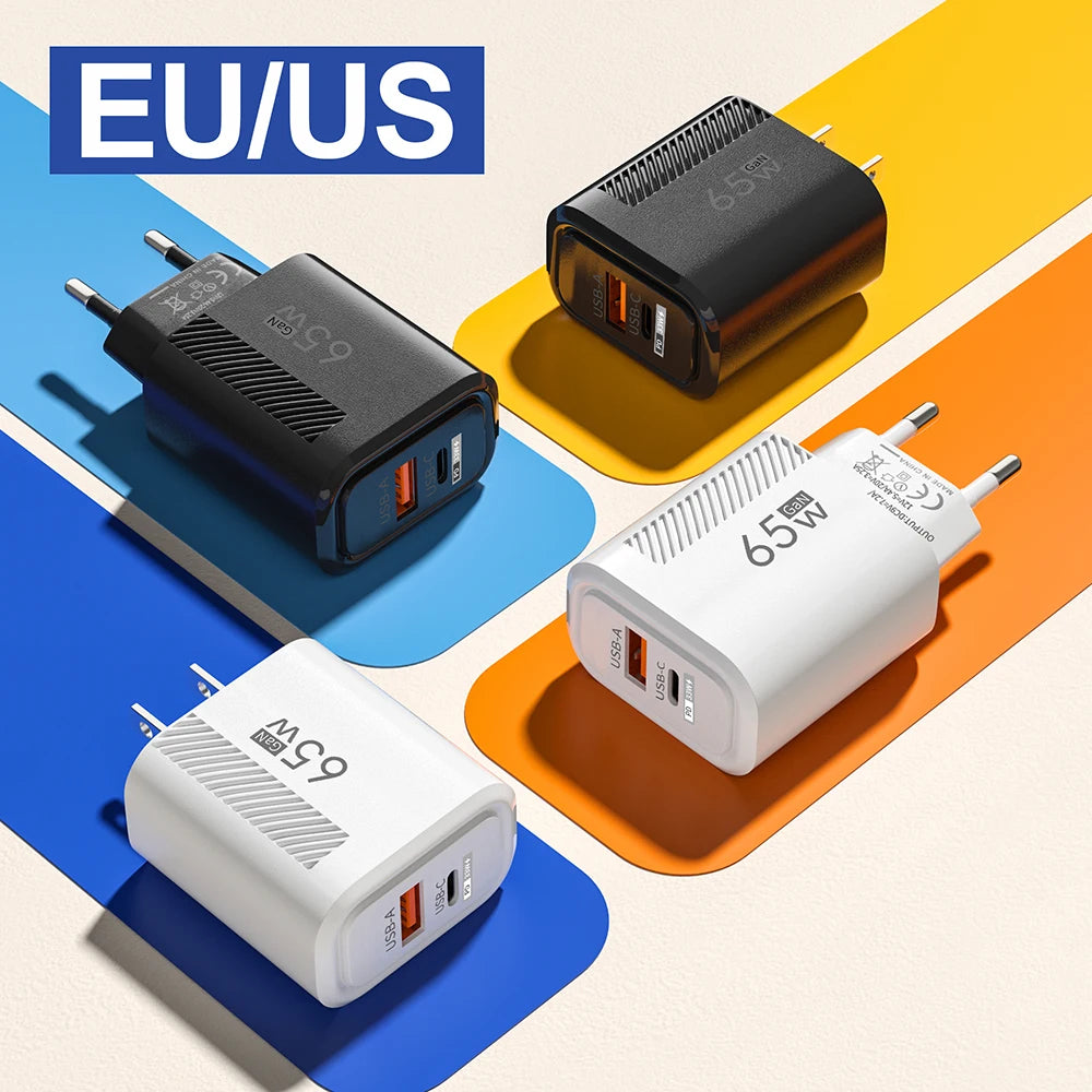 GaN 65W USB Type C Charger Fast Charging Mobile Phone Adapter Quick Charger For Samsung S23 Ultra Xiaomi 13 Huawei iPhone 14 13