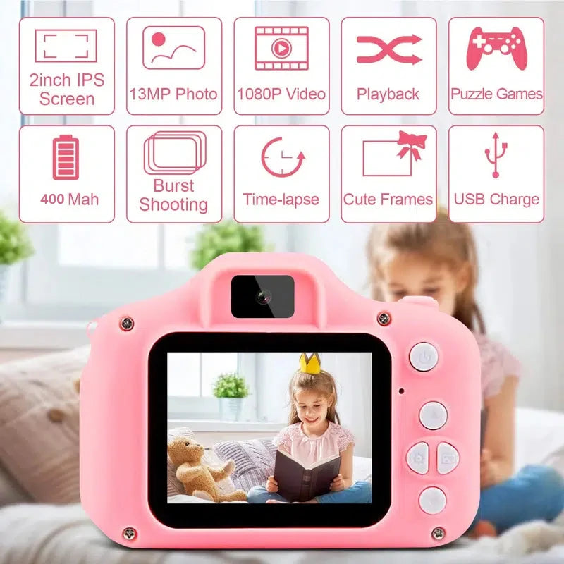 Kid Mini Camera 1080P Cartoon Selfie Toddler Digital Video Camera Toys With 32G SD Card for Boys/Girls Christmas Birthday Gifts