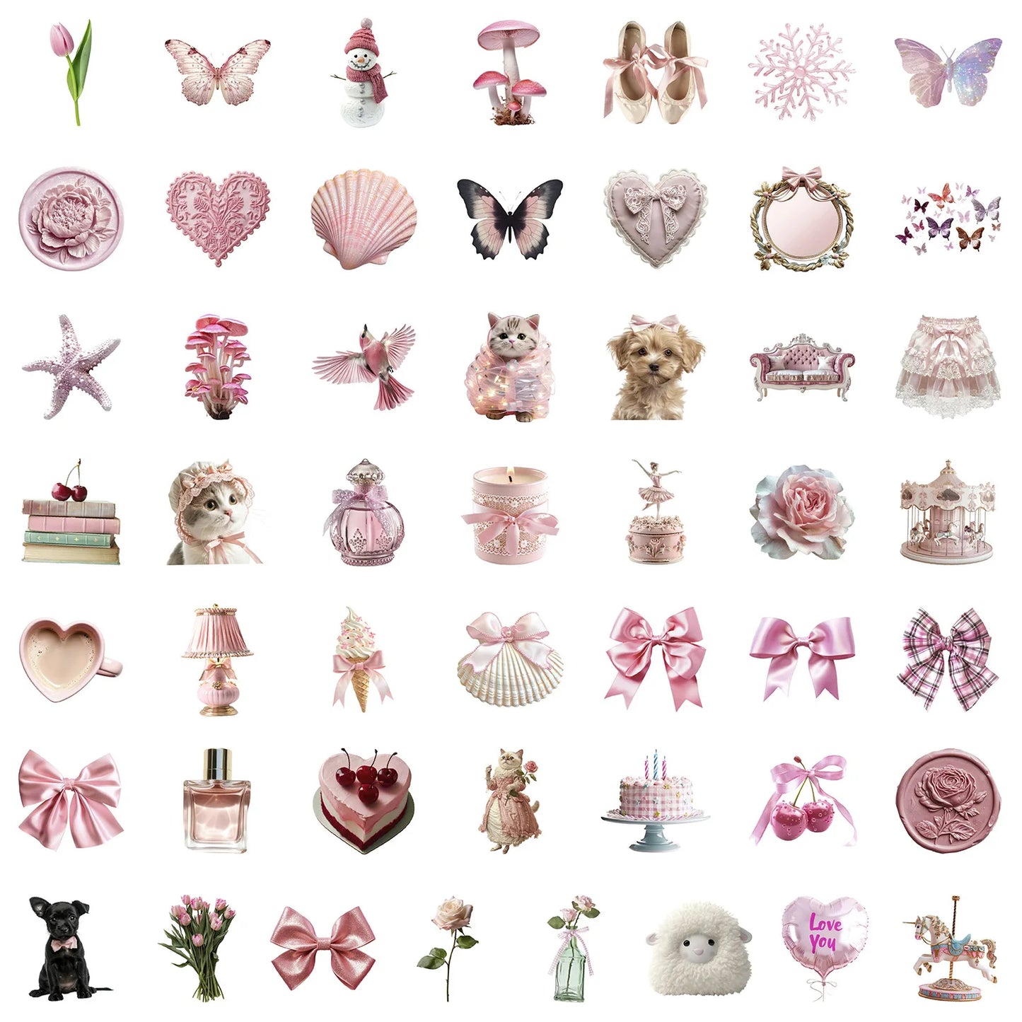 50Pcs Cute Pink Coquette Girl Aesthetic Stickers Notebook Laptop Phone Suitcase Notebook Stationery Sticker Decals