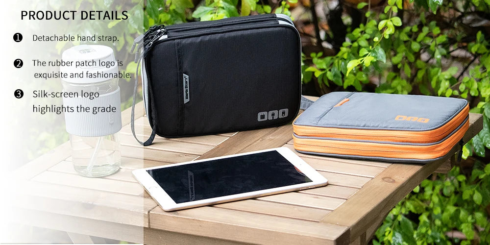 Organiseur électronique, organiseur de câbles de voyage, sac double couche pour accessoires électroniques, pour tablette 7,9", clé USB, cordons, noir