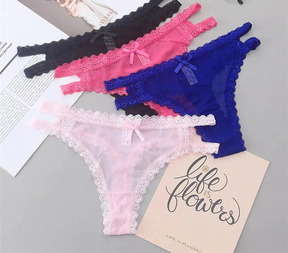 Sexy Lingerie G-String Summer Thin Panties Hollow Out Lace Seamless Underwear Low Waist Breathable Comfort Lady Briefs Thongs