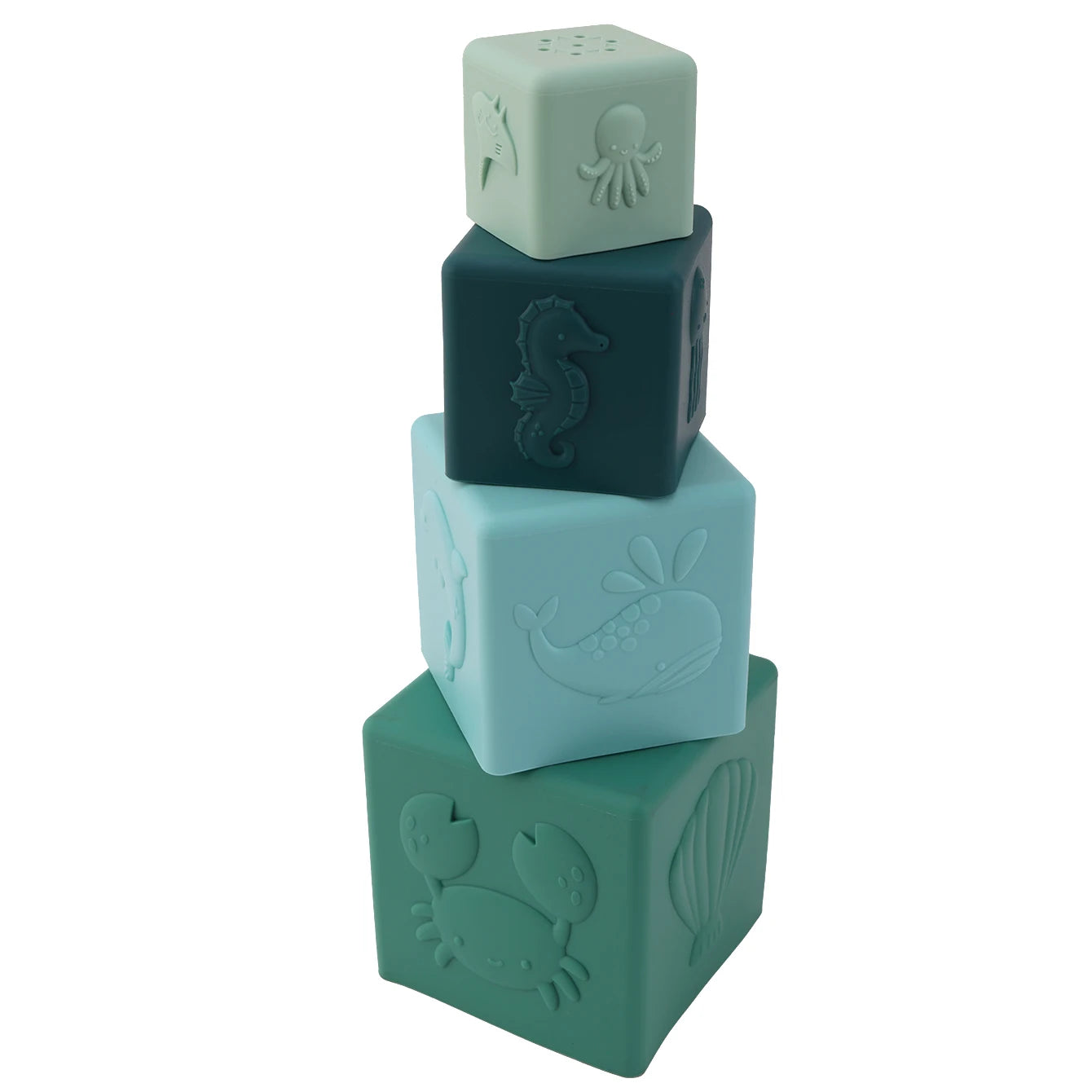 Lot de 4 gobelets empilables en silicone Montessori, jouets de bain carrés et emboîtables pour bébé, éducation précoce, développement sensoriel, anneau de dentition