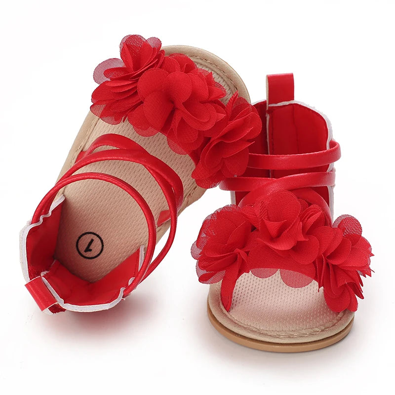 Girls' Sandals 2025 Summer New Children's Flower Princess Shoes Medium Large Children's Soft Bottom High Butt Roman Shoes