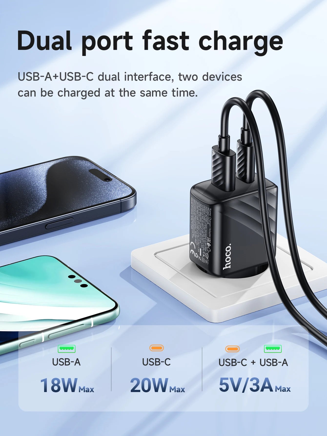 HOCO CS25A 20W USB Type C Charger PD Fast Charge Phone QC 3.0 Quick Chargers For iPhone 15 14 13 12 Pro Max Mini iPad Charging