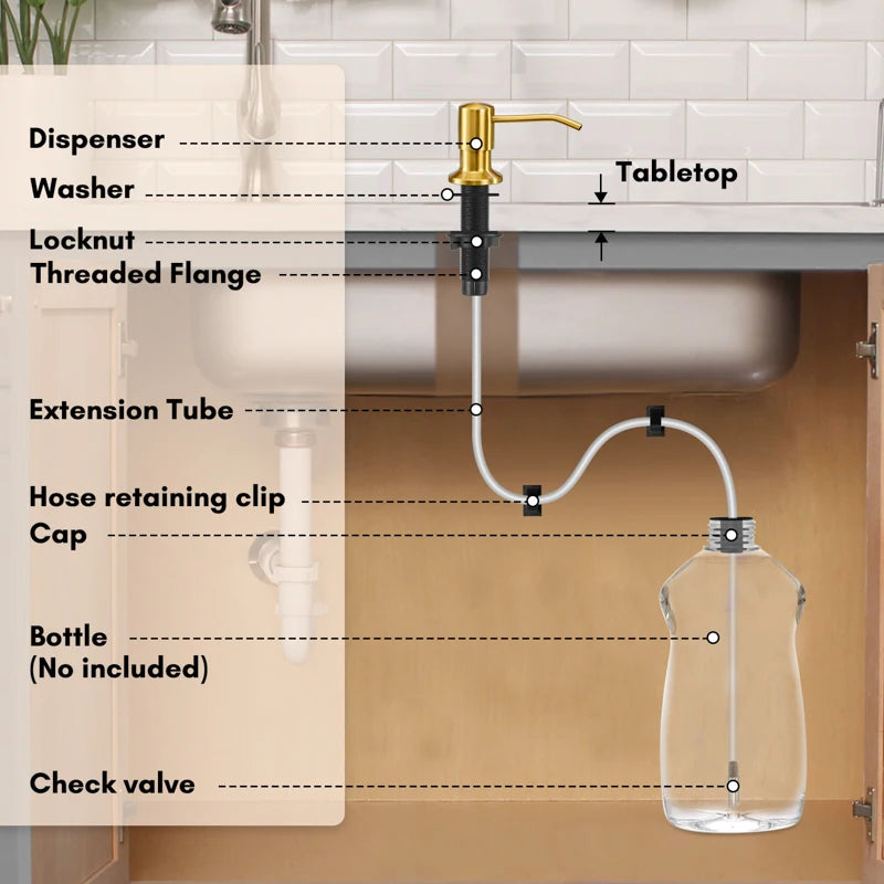 Stainless Steel Soap Dispenser Extension Tube Kit Kitchen Sink Liquid Soap Dispenser Bathroom Lotion Detergent Hand Press Pumps