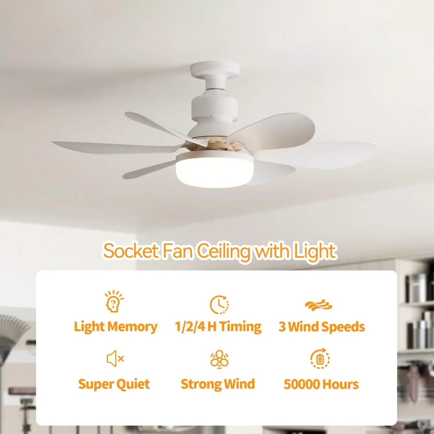 2025 New Cooling Light Led Fan Silent Ceiling Fan E27 Wireless With Remote Control For Dimming, Suitable for Living Room, Study,