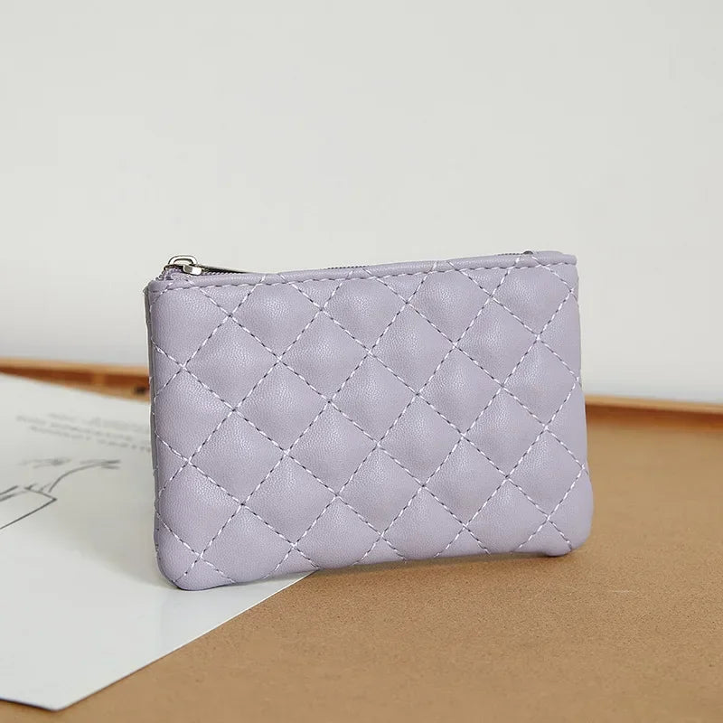 PU Soft Leather Diamond Grid Short Wallet Women Coin Purse Card Bag Zipper Coin Pouch Credit Card Holder ID Holder Mini Purse