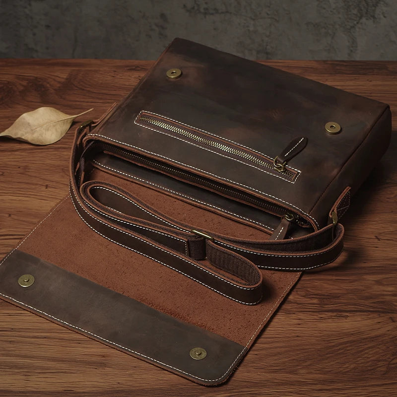 Sac à bandoulière NUKA en cuir véritable pour homme, style rétro, original, en cuir de vache, horizontal, à rabat, pour iPad 11 pouces
