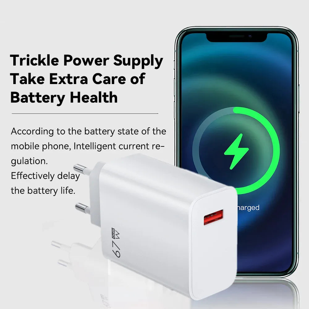 67W GaN USB Fast Charging Quick Charger QC3.0 USB Type C Cable for Xiaomi 14 13 12 Redmi Note Turbo Mobile Phone Charger Adapter